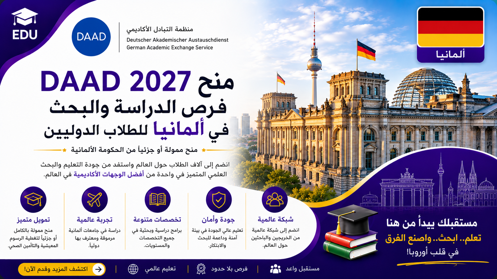 منح DAAD 2027: فرص الدراسة والبحث في ألمانيا للطلاب الدوليين